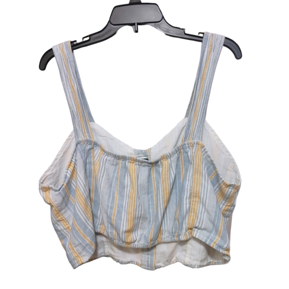American Eagle Blue Yellow Stripe Button Front Crop Top Women's Plus Size XXL - Picture 2 of 6